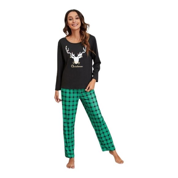 NEW SHEIN Christmas Print Tee & Gingham Pants PJ Set Size S - Picture 5 of 10